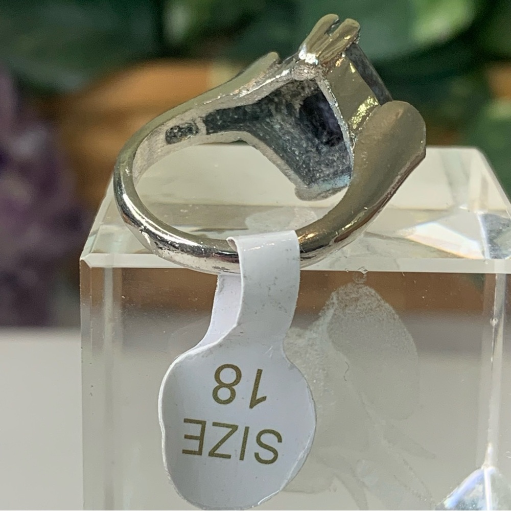 Purple Agate Jasper Silver Tone Statement Ring Size 7.5 Square Stone Gemstone - Picture 6 of 11